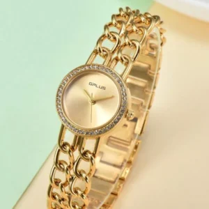 Relógio De Quartzo Dourado Com Decoração De Strass